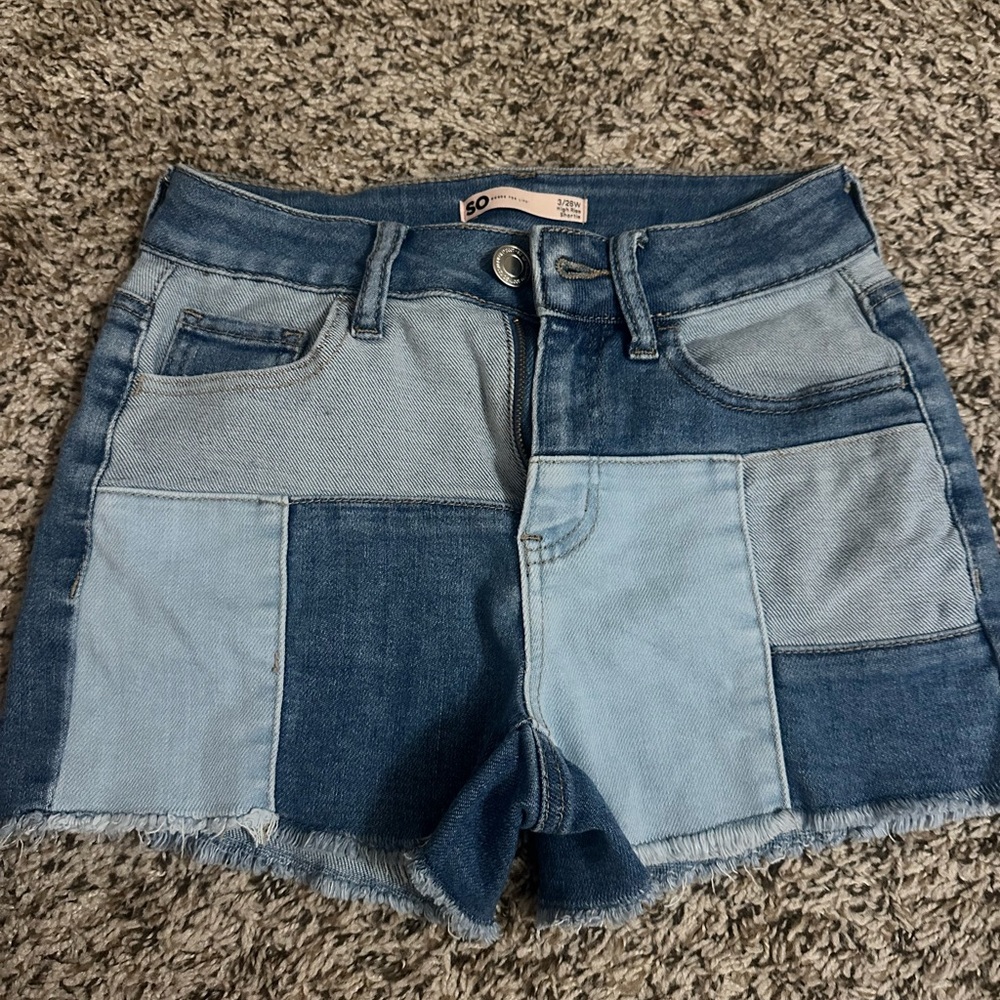SO Blue Jean Shorts Patchwork Design